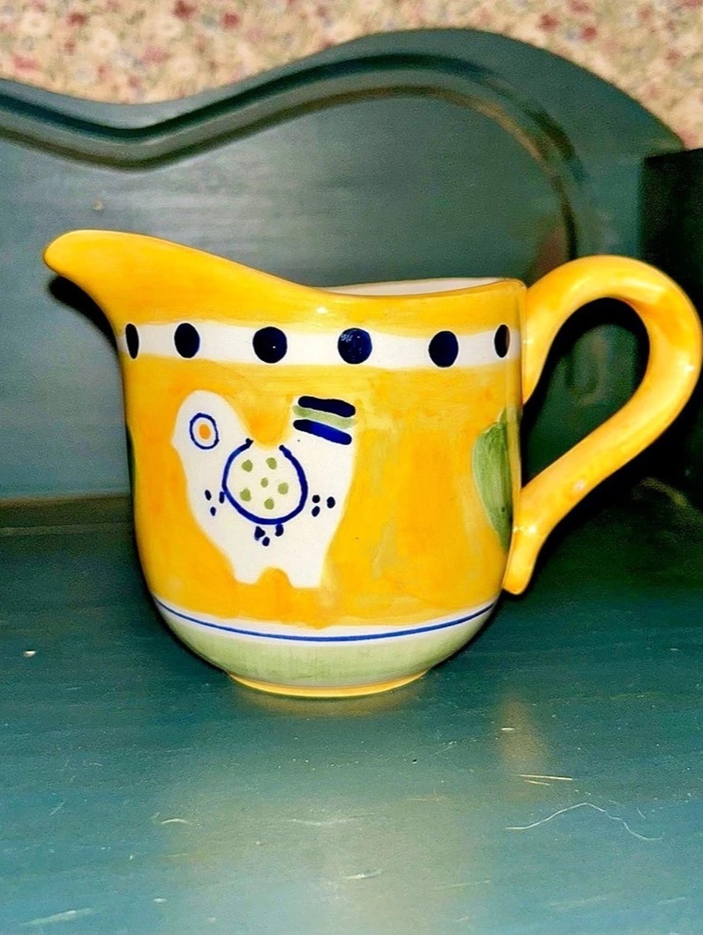 Vintage Hand Painted Italian Chicken Mini Pitcher